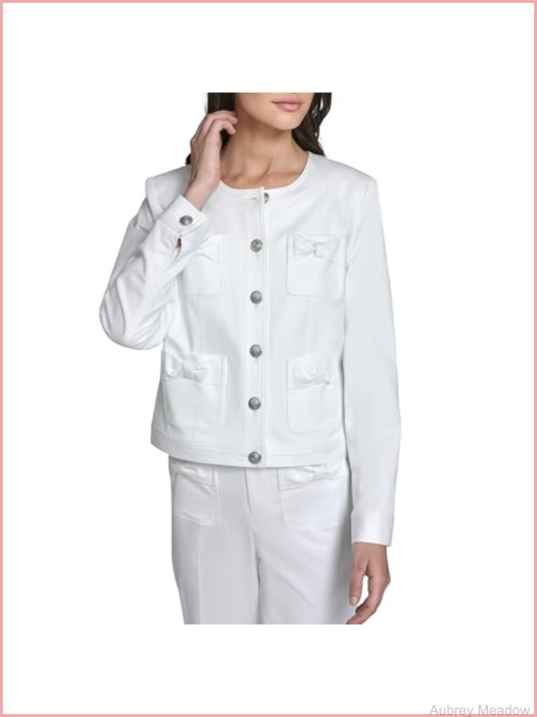 Long Sleeve Bow Pocket Casual Jacket With Cotton Blend